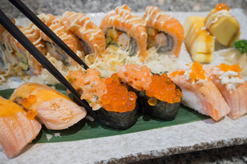 Sushi sashimi and sushi rolls set