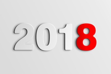 White 2018 symbol on a white background, 3D illustration