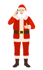 Santa Claus talking on the mobile phone and showing thumb up