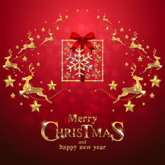 Christmas Greeting and New Years card templates with gold patterned and crystals on background color.