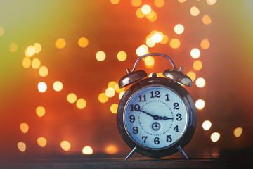 Vintage alarm clock and Fairy Lights