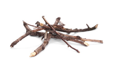 Dry branches, pile for fire isolated on white background