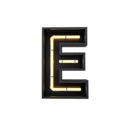 Neon style light letter E. Glowing neon Capital letter. 3D rendering