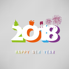  Best Wishes - Simple Colorful New Year Card, Cover or Background Design Template With Christmas Tree, Gift Box, Drinking Glasses And Fireworks - 2018