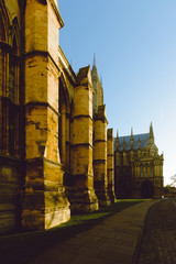 Looking Down South Facade of Lincoln Cathedral, Pavement and South Porch During Sunrise, Split...