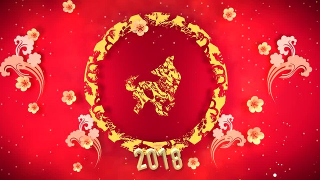 2018 Year of Dog greeting motion graphics. Traditional Chinese folk art paper cutting. Fireworks explosion effects.
