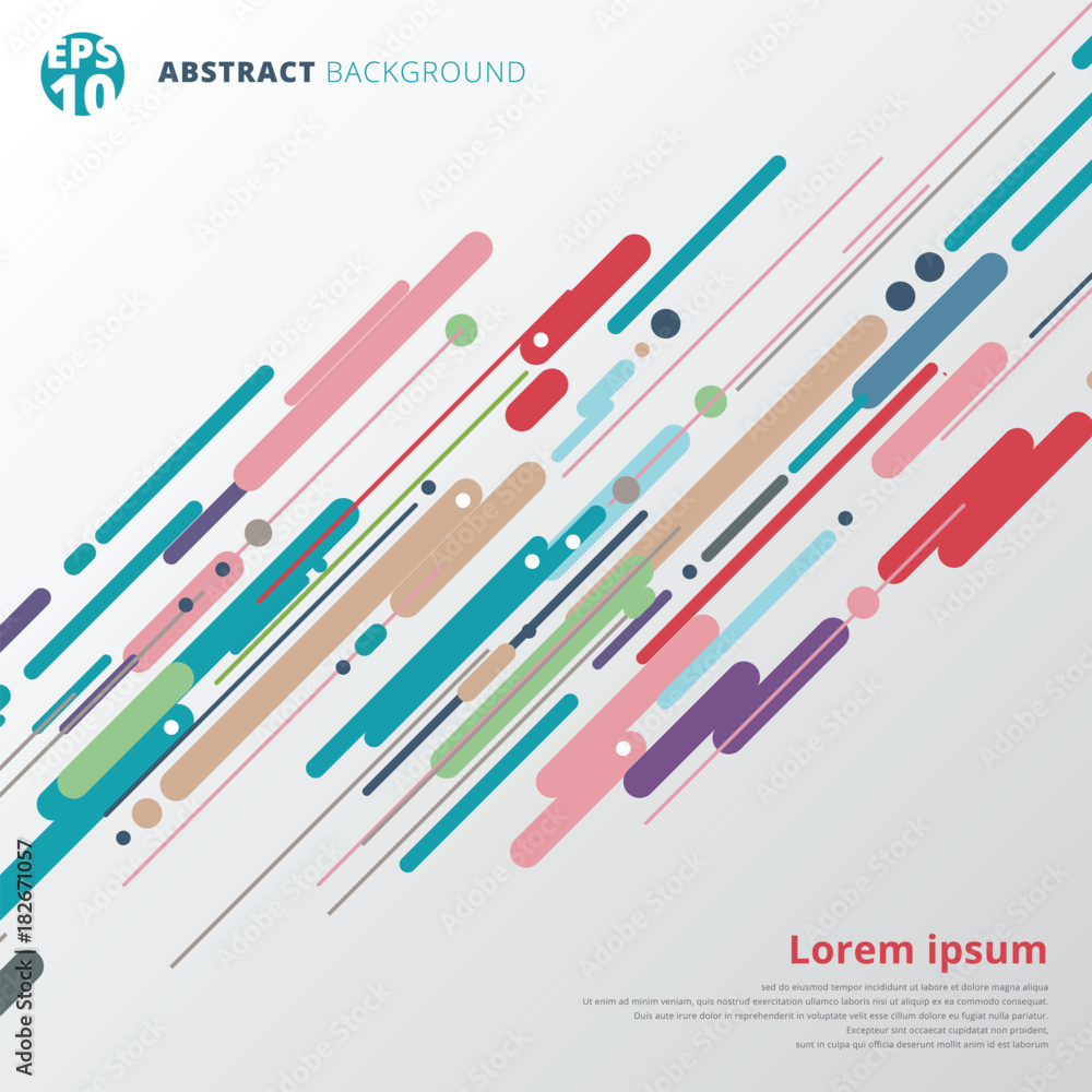 Poster modern style abstract with composition made of various lines diagonal rounded shapes in colorful.