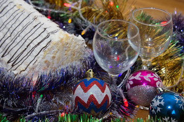 New Year glasses with cake