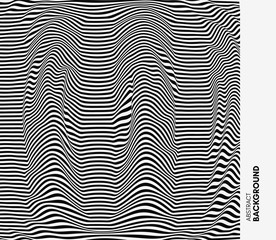 Black and white abstract striped background. Optical Art. 3d vector illustration.
