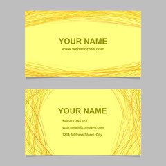 Yellow abstract business card template design set - vector identity card illustration with curved lines