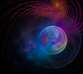 beautiful fractal-multicolored abstraction intermittent striped ball on black background