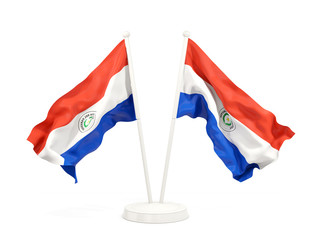 Two waving flags of paraguay