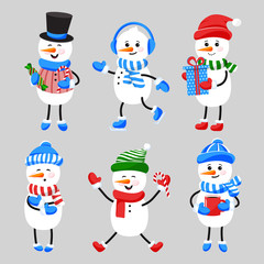 Векторная иллюстрация набор снеговиков снеговик snowman flat