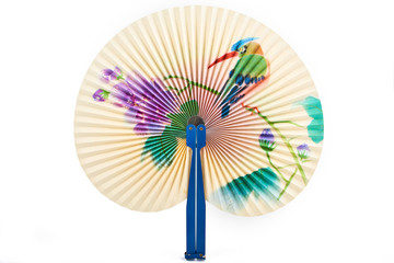 Closeup of Traditional Chinese fan isolated on white background.Chinese paper fan