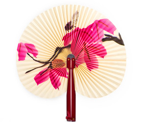 Closeup of Traditional Chinese fan isolated on white background.Chinese paper fan