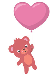 Cute Little Bear Flying with Heart Shaped Balloon Valentines Day Card