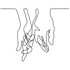 Continuous line drawing. Holding man and woman hands together. Vector illustration