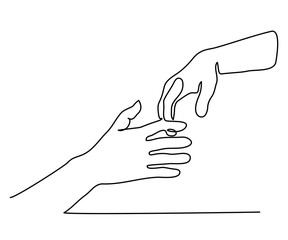 Continuous line drawing. Holding man and woman hands together. Vector illustration