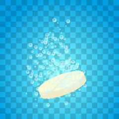 Soluble pill on the transparent background. Tablet with bubbles.