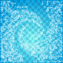 Whirlpool with water and soap bubbles on the transparent background.