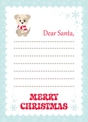 cartoon letter to santa with winter dog