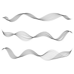 Abstract smooth curve line Design element Stylized wave of musical digital equalizer Technological background with curved wavy lines Smooth flowing waves stripe made with blends Set Vector graphic