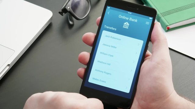 Sending money using banking app on the smatphone
