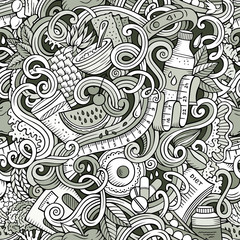 Cartoon cute doodles hand drawn Diet food seamless pattern