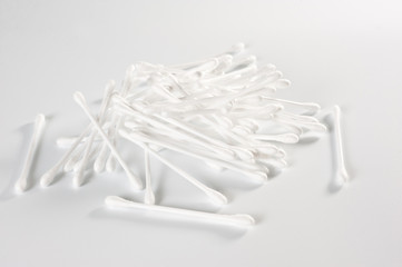 Cotton buds plastic, double-sided on a white background