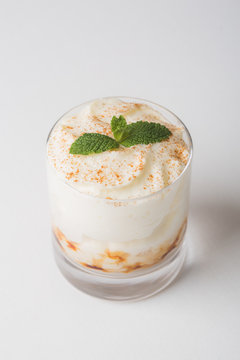 Dessert decorated with mint