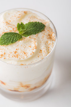 Dessert decorated with mint