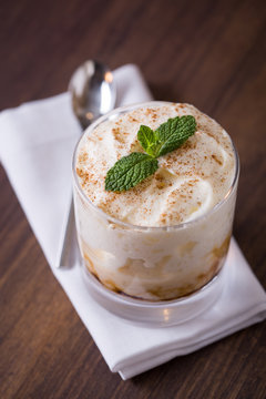 Dessert decorated with mint