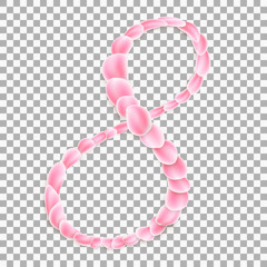 Arabic numeral eight, from pink petals. EPS 10 vector