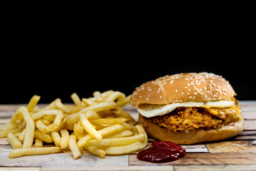 Cheese burger - American cheese chicken burger with fresh salad