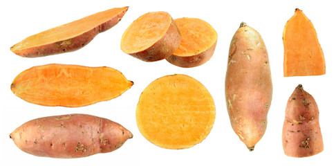 Set of Sweet potato roots isolated on white background