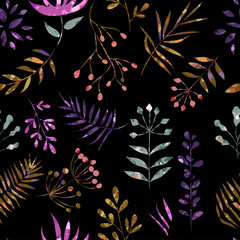 seamless motley pattern of leaves on a black background