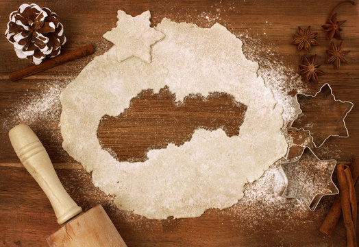 Cookie dough cut as the shape of Slovakia (series)