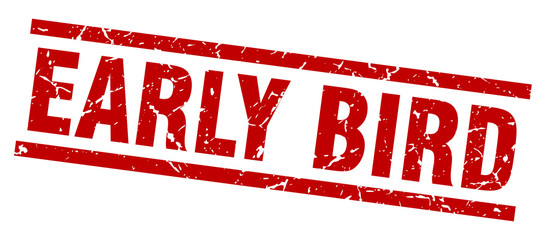 square grunge red early bird stamp