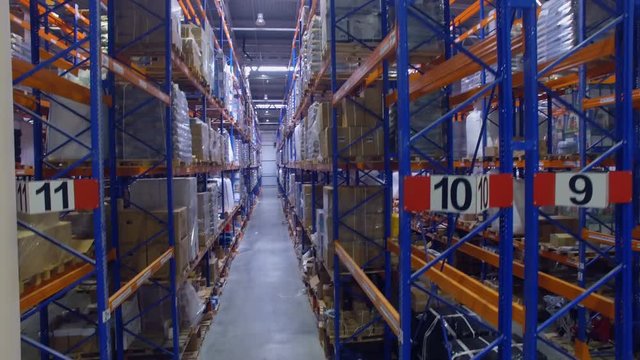 A camera showing different warehouse racks. 