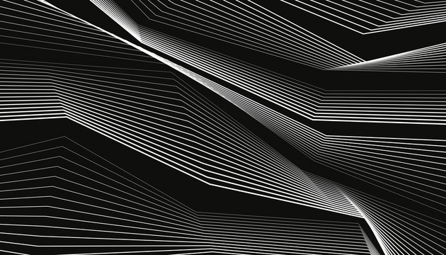 Designs of white lines on a black background. Abstract waves. Vector elements for you projects