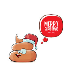 vector funny cartoon cool cute brown smiling poo icon with santa red hat and speech bubble isolated on white background. funky christmas character.