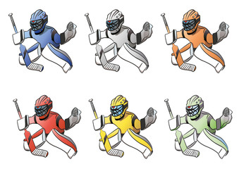 Hockey goalies set in various colors. Vector illustration