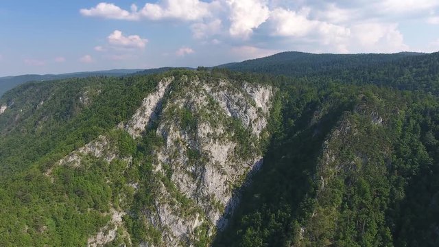 Aerial view on famous Banjska stena on Drina river in Tara National Park, Serbia, 4k

