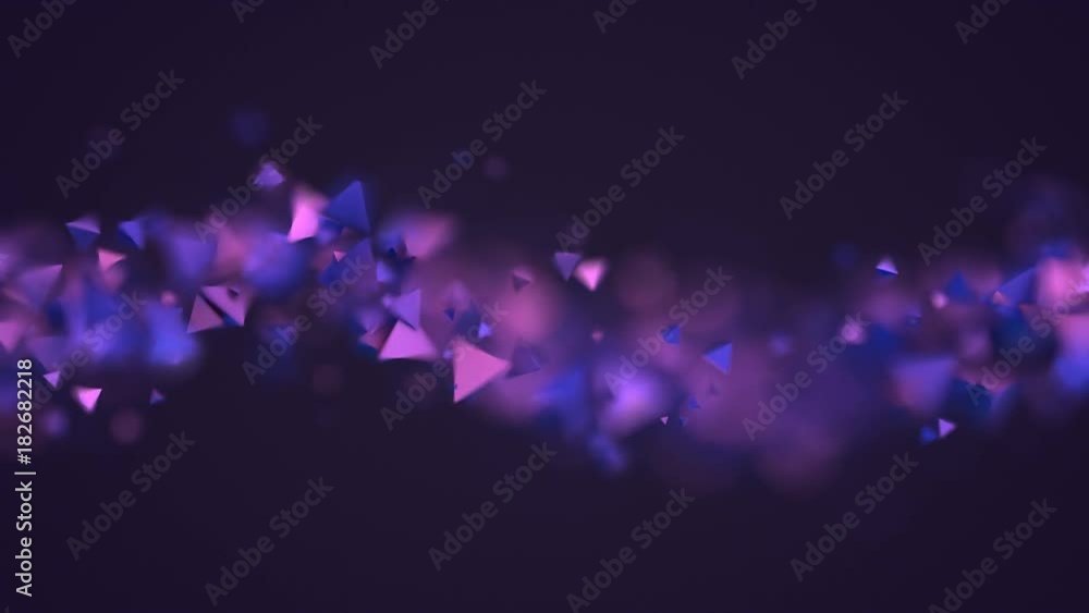 Poster abstract 3d rendering of chaotic low poly shapes. computer generated flying polygonal pyramids in em