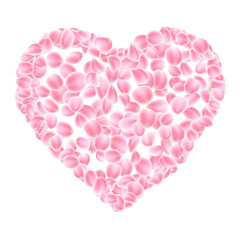 Pink petals heart isolated. EPS 10 vector