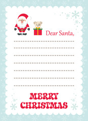 cartoon letter to santa with winter dog gift and santa claus