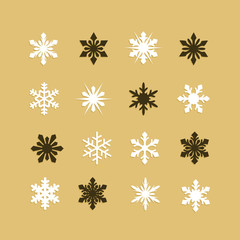 Colorful snowflakes collection isolated on golden background