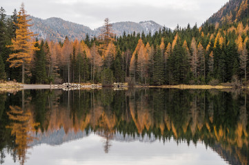 Beautiful autumn landscape at Ingeringsee in the Austrian Alps