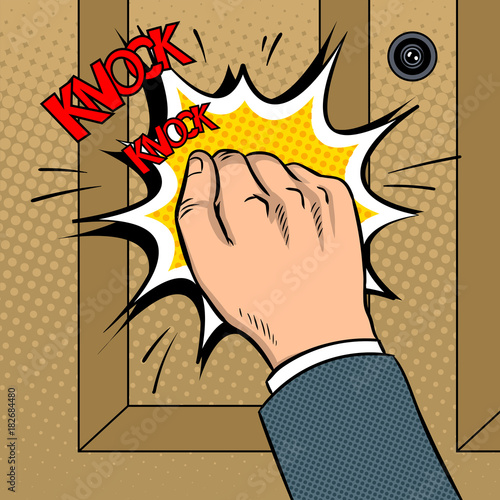 "Hand knokning door pop art vector illustration" 스톡 이미지, 로열티프리 벡터 파일
