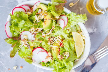 Green vegetable salad with sprouts
